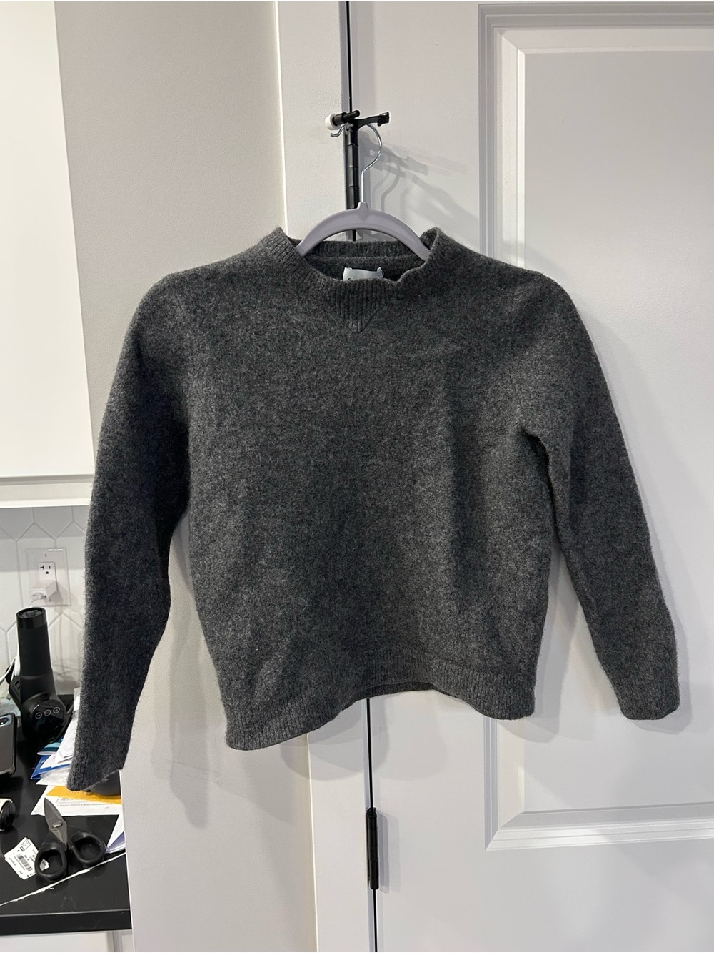 Frank & Oak Light Grey Yak Merino Wool Blend Crewneck Sweater Minimalist Knit